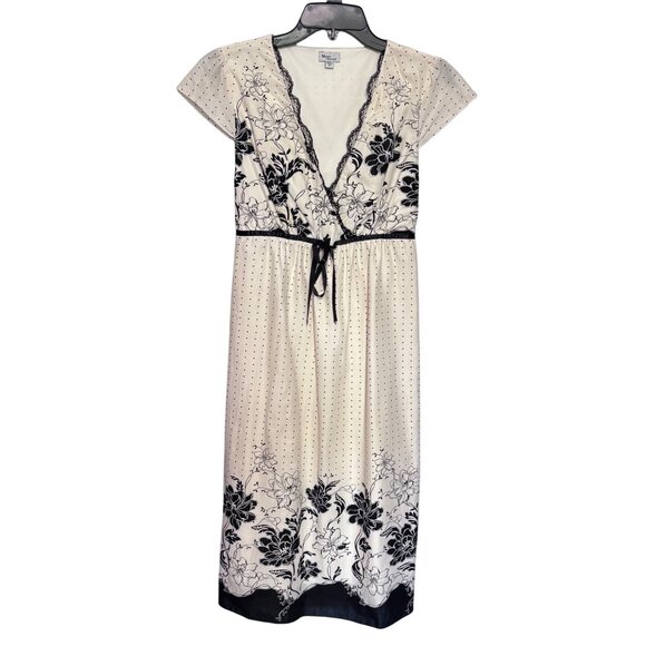 Mini Maternity Women’s M Black & White Floral Empire Waist Dress Lace Detailing - Picture 1 of 9